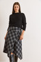 Women's Black Plaid Wool Effect Midi Wrap Skirt Etk-19000369 - 6