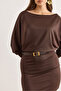 Women's Brown Bat Belted Soft Textured Mini Dress Elb-19002580 - 6