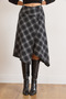 Women's Black Plaid Wool Effect Midi Wrap Skirt Etk-19000369 - 5