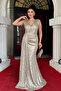 Sequin Fabric Shoulder Tassel Beaded Mermaid Dress - GOLD