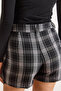 Women's Black Self-Fabric Pleated Plaid Mini Skirt with Shorts Etk-19000381 - 4