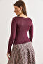 Women's Burgundy Boat Neck See-Through Blouse Blz-19003195 - 5