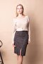 Women's Diagonal Lightweight Stretch Wool Fabric Front Slit Knee-Length Pencil Skirt-Beige Diagonal - 3