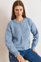 Women's Blue Embossed Knitted Soft Textured Thick Knitwear Cardigan Hrk-19000454 - 2