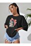 Women's Cute Cat Printed Oversize Tshirt - 4