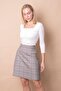 High Waist Lightweight Stretch Fabric Fabric Knee Length Bell Skirt-Grey Checkered - 3
