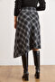 Women's Black Plaid Wool Effect Midi Wrap Skirt Etk-19000369 - 4