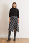 Women's Black Plaid Wool Effect Midi Wrap Skirt Etk-19000369 - 2