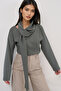 Khaki V-Neck Draped Knitted Blouse with Scarf Detail Alc-X14913 - 2