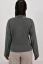 Khaki V-Neck Draped Knitted Blouse with Scarf Detail Alc-X14913 - 5