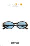 Ovelle Women's Leopard Frame Blue Glass Oval Sunglasses with Accessory Detail Uv400 - 4