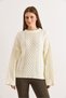 Women's Ecru Hair Braided Loose Fit Knitwear Sweater Kzk-19001119 - 2