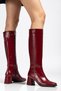 Zri̇n-4804 Premium Burgundy Wrinkled Patent Leather Zippered Heeled Boots - 4