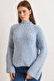 Women's Blue Mock Neck Side Slit Soft Textured Knitwear Sweater Kzk-19001118 - 2