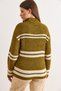 Women's Oil Green Mock Neck Striped Loose Fit Knitwear Sweater Kzk-19001120 - 3