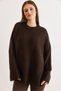 Women's Bitter Brown Crew Neck Thick Banded Oversized Knitwear Sweater Kzk-19000988 - 5