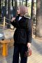 Fur Collar Tie Detail Coat Black - 2
