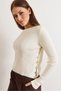 Women's Ecru Side Button Detailed Corded Fabric Knitwear Sweater Kzk-19001117