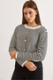 Women's Black Crew Neck Striped Basic Knit Cardigan Hrk-19000456 - 6