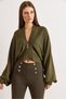 Women's Green Zippered Batwing Loose Fit Cardigan Hrk-19000457 - 3
