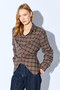 Coffee-colored Plaid Shirt with Front Tie Detail | MKS1610715-1 - 3