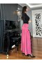 Burgundy Slit Lace Long Satin Skirt - 2
