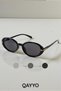 Ovelle Women's Black Frame Oval Sunglasses with Accessory Detail Uv400 - 2