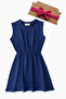 Girl's Navy Blue Dress Fuchsia Bandana Set 0026 - 2