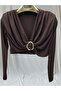 Women's Diver Fabric Buckled Shoulder Pad Piece Crop Blouse - 3