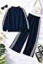 Bow-Tie Striped Crew Neck Ribbon Girls' Tracksuit Set Studio - 2