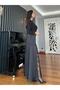 Black Slit Lace Long Satin Skirt - 2