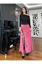 Burgundy Slit Lace Long Satin Skirt - 5