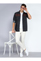 Men Black Denim Shirt with Stripe Detail - 4