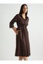 Women Coffee Brown Poplin Cinched Waist Midi Dress - 3