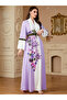 Women Lilac Sequin Patch Detail Belted Jalabiya - 2