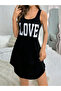 Women Black Love Print Strappy Nightdress