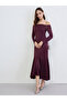Burgundy Off-Shoulder Mermaid Hem Maxi Dress - 2