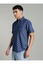 Men Blue Geometric Print Denim Shirt - 2