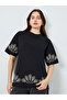 Women Black Embroidered Oversized T-Shirt