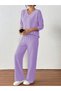 Women Purple Textured T-Shirt and Pants Co-Ords - 3
