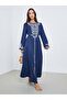 Women Blue Floral Print Belted Maxi Dress - 3