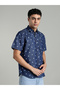 Men Blue Denim Print Short Sleeve Shirt - 4