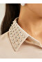 Women Beige Satin Embellished Collar Shirt - 5