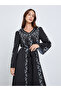 Women Black Floral Print Belted Maxi Dress - 2