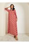 Women Stand Collar Printed Jalabiya With Lace Trim - 3