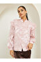 Women Jacquard Balloon Sleeve Blouse with Ruffle Detail - 3