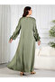 Women Green Ruched Sleeves Jalabiya with Headscarf - 4