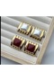 Steel Burgundy Gold Frame Vintage Earrings - 3