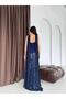 Navy Blue Strapless Long Mermaid Evening Dress with Stone Shawl Detail - 5