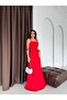 Red Strap Floral Detailed Long Evening Dress - 2